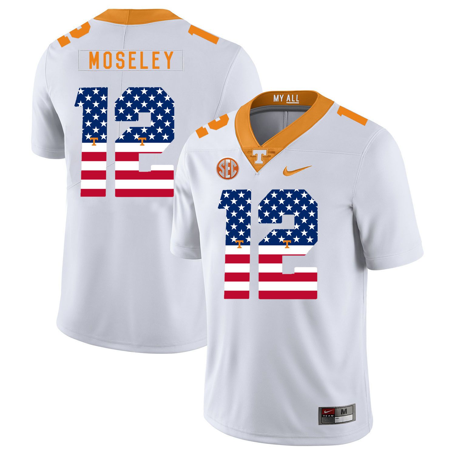 Men Tennessee Volunteers #12 Moseley White Flag Customized NCAA Jerseys